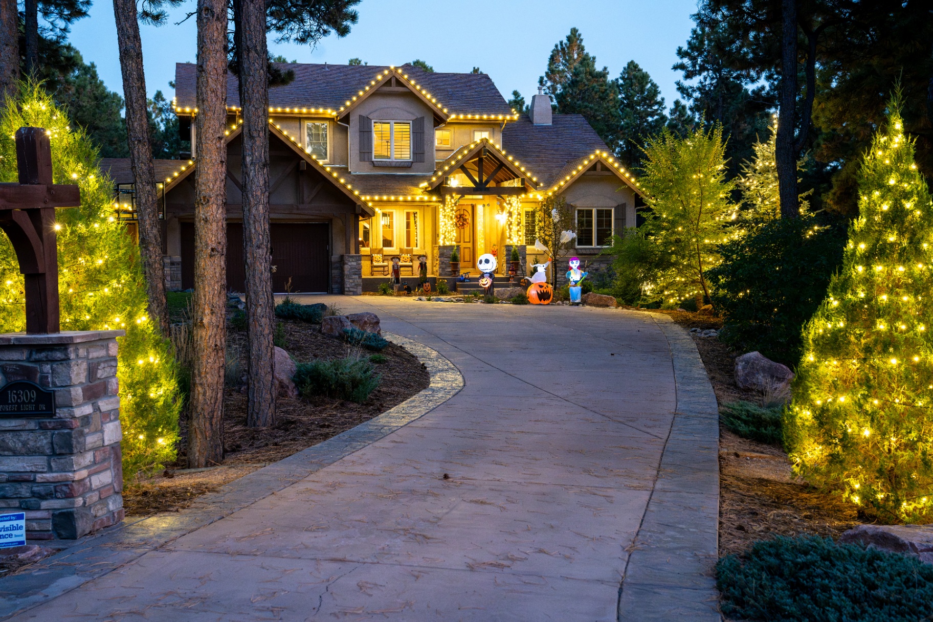 Home with Christmas lights installed